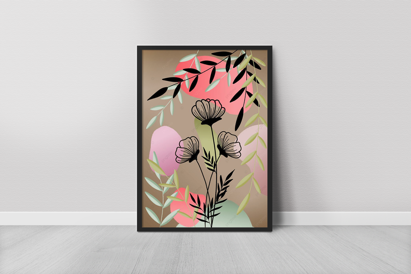 Abstract Painting with Flowers and Leaves