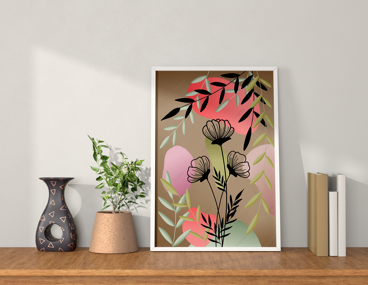 Abstract Painting with Flowers and Leaves