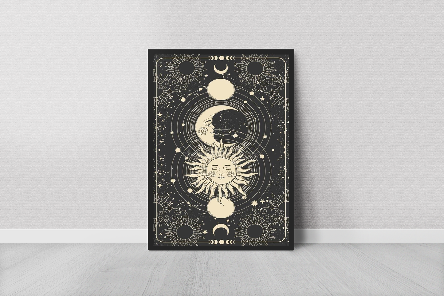 Sun With Face, Moon And Crescent Moon