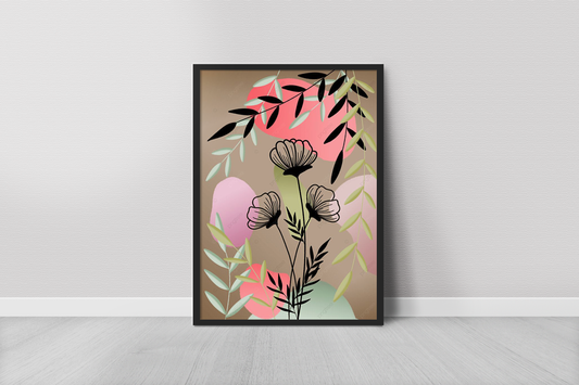 Abstract Painting with Flowers and Leaves