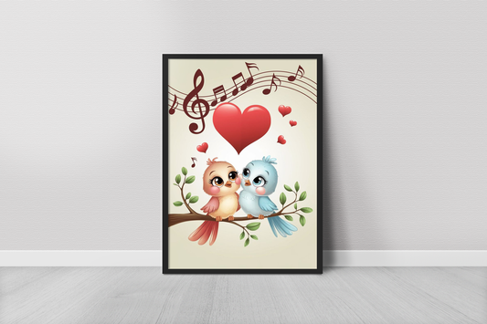 Two Cute Birds on a Branch Spreading Love